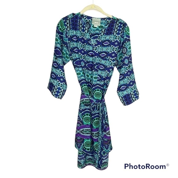 Anthropologie Maeve Ikat Frequencies Button Down Shirtdress Dress w/Belt - Picture 2 of 7